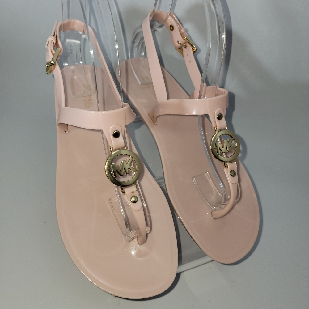Michael Michael Kors Jelly Sandals Womens 8M Pink Gold Logo Buckle *Read - Picture 11 of 15